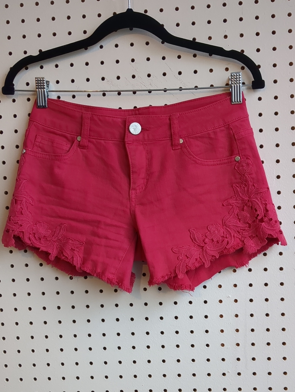 Copper Key Hot Pink Lace Jean Shorts